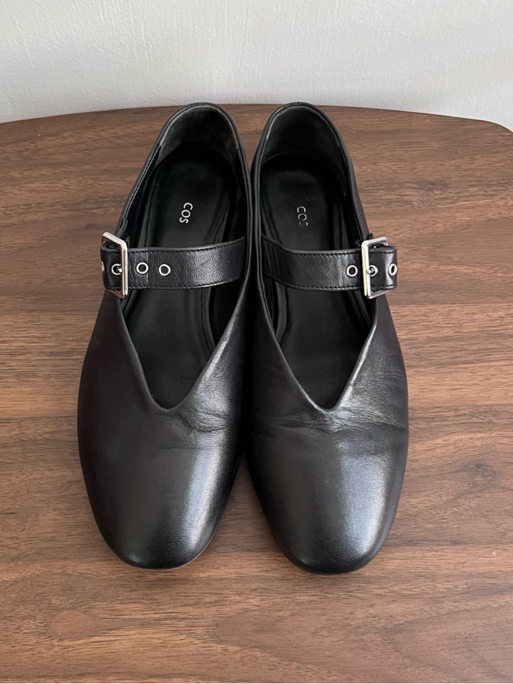 COS Black Leather Mary Jane Flats Sz 38